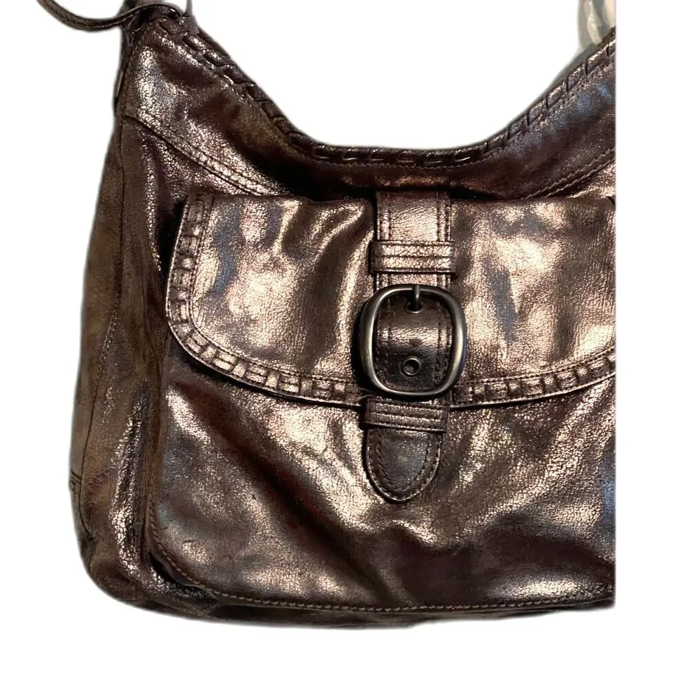 Coach Dillan Hobo Shoulder Bag Metallic Brown Stitch Lrg Leather Crossbody 15435
